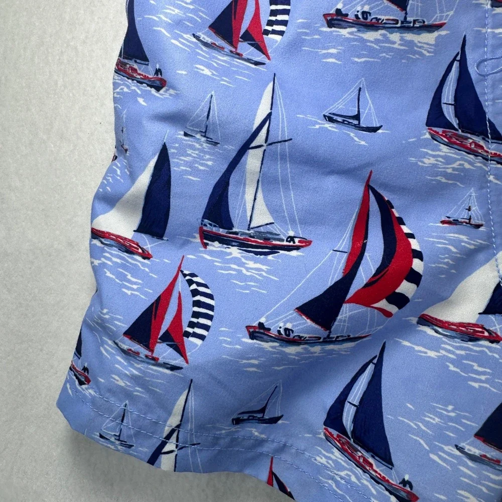 Janie and Jack Boys Sailboat Print Swim Trunks Blue Nautical Shorts Size 4 NWOT